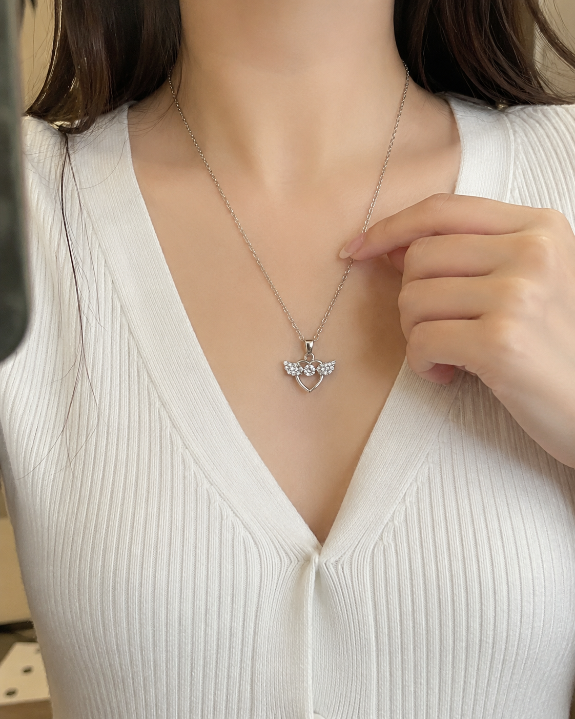 Silver-Tone Winged Heart Crystal Pendant Necklace for Women & Girls | Elegant Chain for Daily Wear, Parties & Gifting