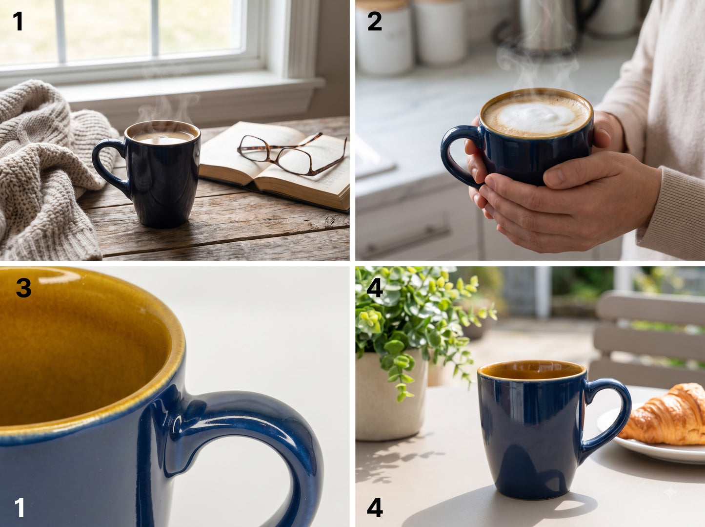 Coffee Mug, Premium Matte Navy Blue Ceramic Coffee Mug 300 ml with Mustard Yellow Interior, Modern Tea Mug for Home, Office & Gifting
