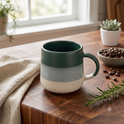 Coffee Mug, Green Tri-Tone Speckled Ceramic Mug with Comfortable Handle, Modern Tea & Coffee Mug for Men, Women, Home, Office & Gifting