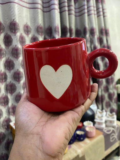 Coffee Mug, Red Heart Design Ceramic Mug with Round Ring Handle, Glossy Tea & Coffee Mug for Couples, Men & Women, Home, Office and Gifting