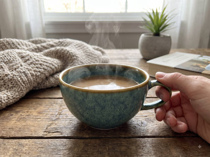 Coffee Mug, Premium Reactive Glaze Stoneware Ceramic Coffee Mug 300 ml, Sage Green & Teal Tea Cup with Comfortable Handle, Modern Coffee Mug for Home, Office & Gifting