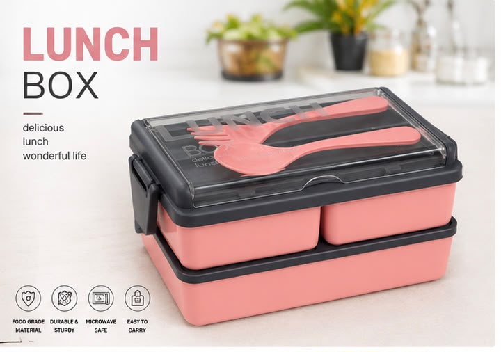 Premium Leakproof Lunch Box with Spoon & Fork | BPA-Free 3 Compartment Bento Box for Office, School & Travel