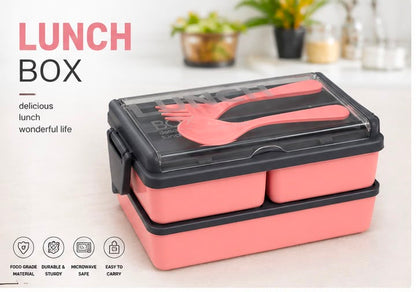 Premium Leakproof Lunch Box with Spoon & Fork | BPA-Free 3 Compartment Bento Box for Office, School & Travel