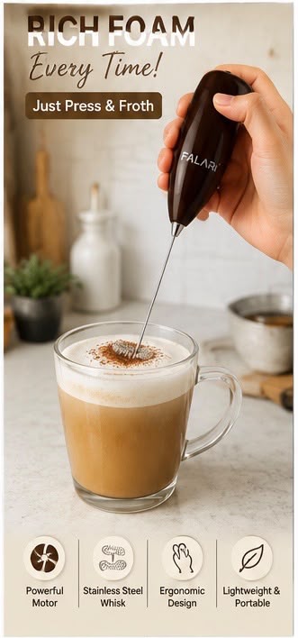 Electric Handheld Milk Frother – Coffee Foam Maker for Latte, Cappuccino, Matcha & Hot Chocolate (with batteries)