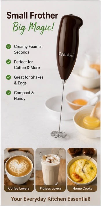 Electric Handheld Milk Frother – Coffee Foam Maker for Latte, Cappuccino, Matcha & Hot Chocolate (with batteries)